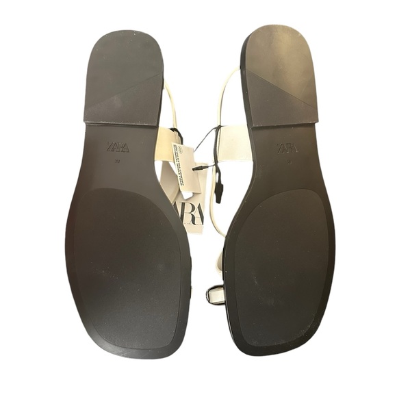 NWT ZARA FLAT Cross strap Sandals W/Silver Metal Toe strap Embellishment Sz 8.5 - Picture 6 of 9